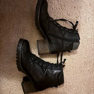 Call It Spring Black Lace-Up Block Heel Ankle Boots